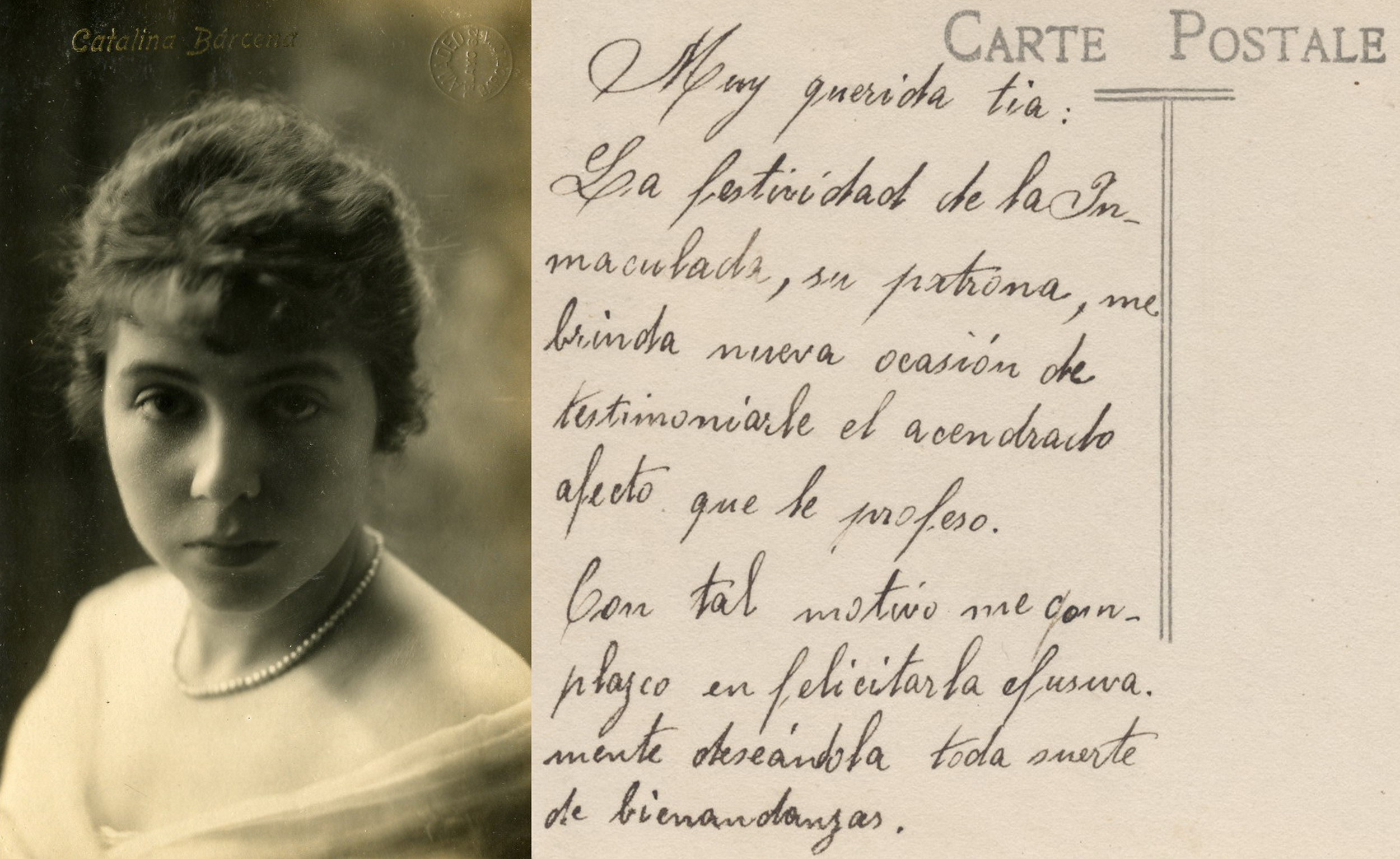 Catalina en una tarjeta postal enviada a su tía
