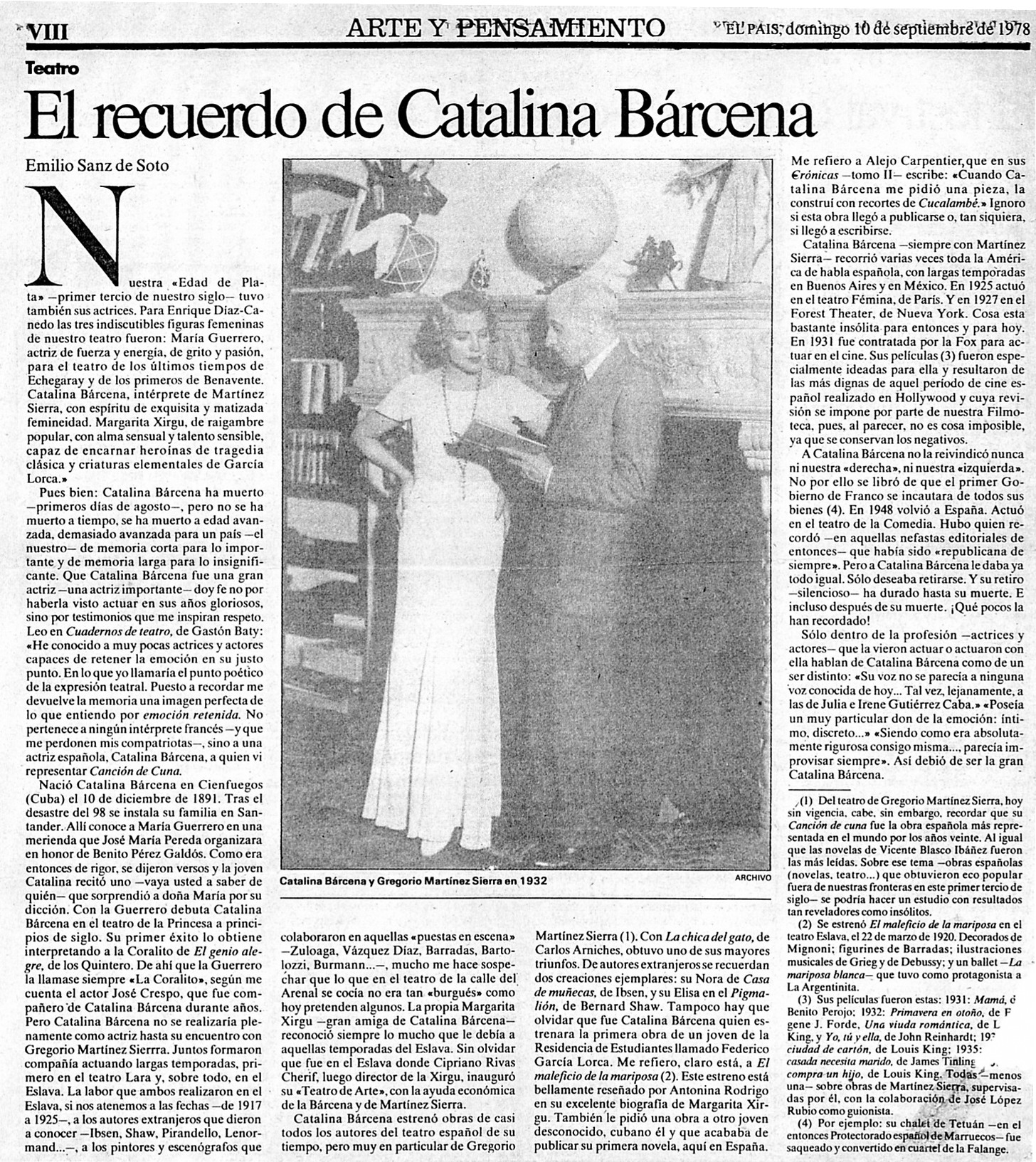 Artículo. Muerte de Catalina Bárcena en El País